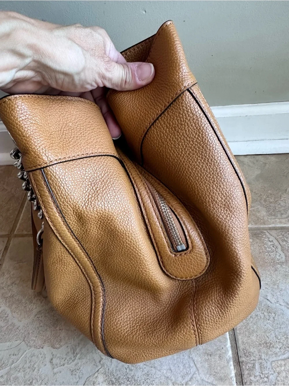 Coach Turnlock Edie Pebbled Leather Shoulder Bag Purse Tan Saddle 36855